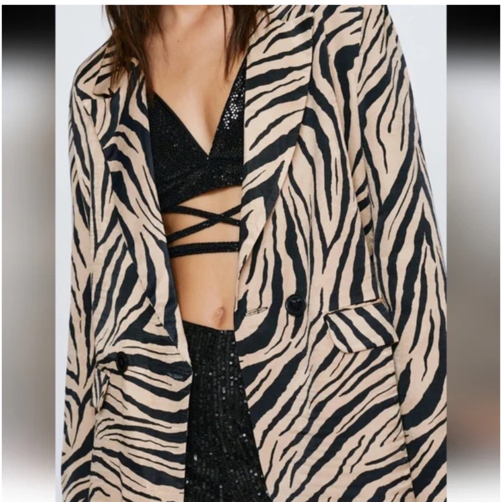 New Zara women animal print satin effect blazer